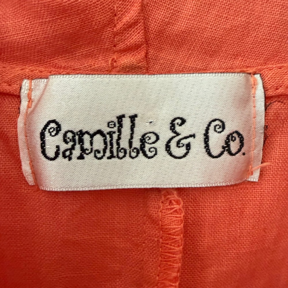 Camille & Co Artsy Lagenlook Coral Linen Tie Dye Cowl Neck Tunic Dress Pockets - Picture 3 of 5